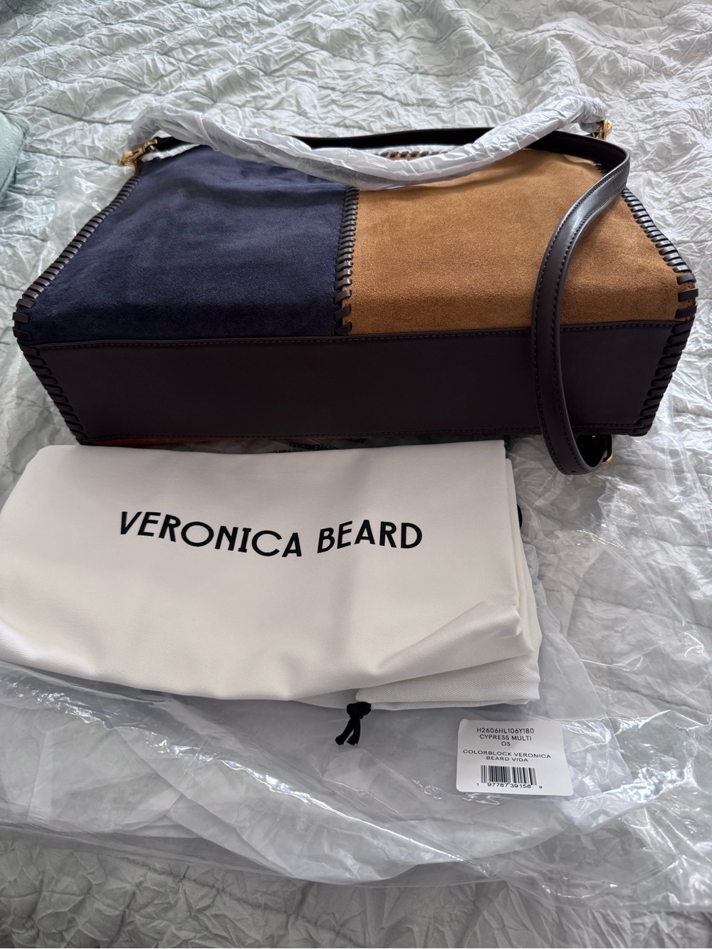 NWT Veronica Beard Vida Colorblock Suede Hobo Bag - Picture 6 of 16